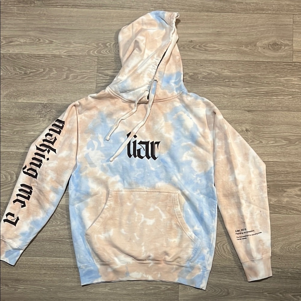 Camila Cabello Blue and Cream Tie-Dye Sweater with Hood and Long Sleeves